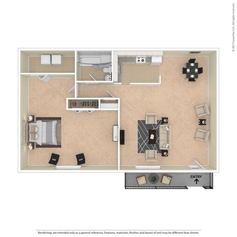 Floor plan for 1 bed, 1 bath, 1119 sqft
